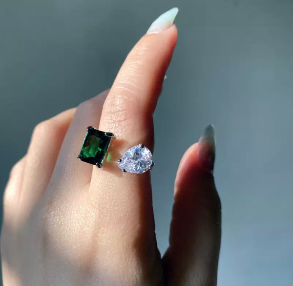 Emerald Quartz Pave Ring