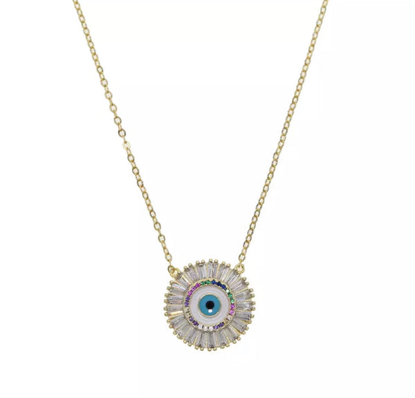 Evil Eye Quartz Mother Of Pearl Multi Gemstone Necklace