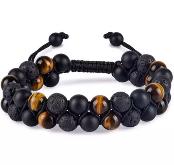 Onyx, Tigers Eye, Lava Adjustable Bracelet