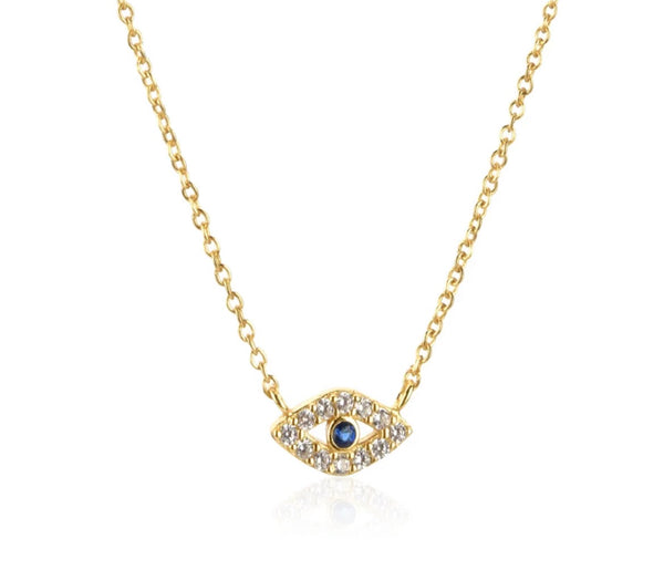 Evil Eye Sapphire & Pave Quartz Gold Necklace