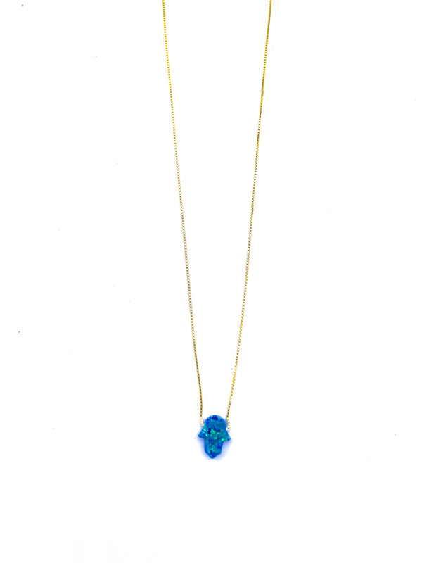 Gold Sapphire Fire Opal Hamsa Necklace