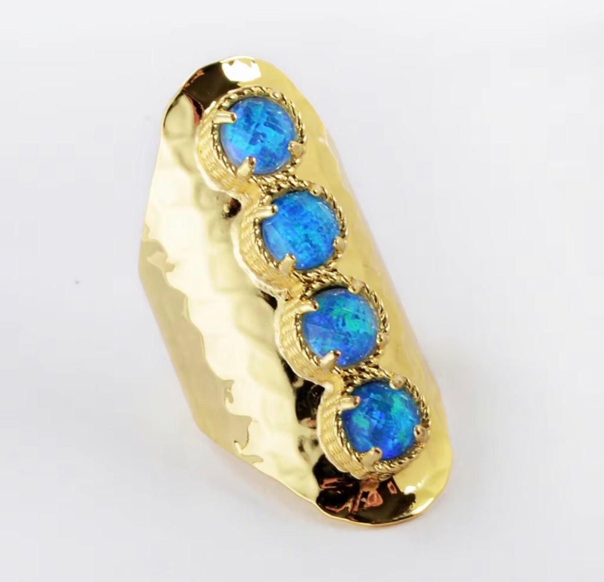 Blue Fire Opal Adjustable Gold Ring