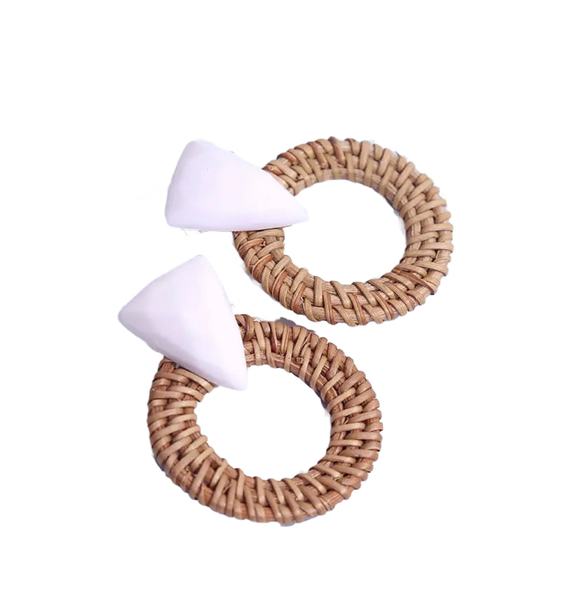 Rattan Woven Earrings White Shell