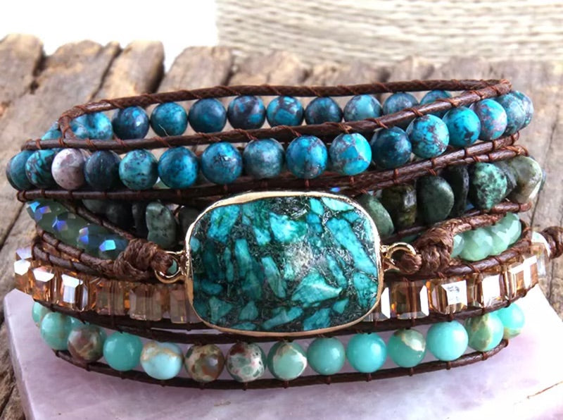 Multi Gemstone Turquoise Gemstones Wrap Bracelet