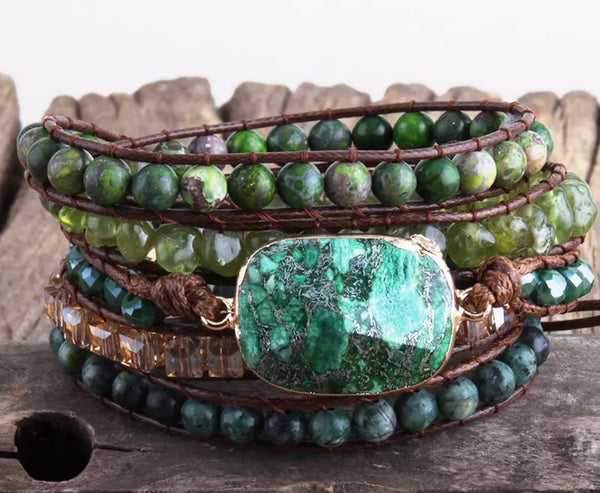 Green Gemstones Wrap Bracelet