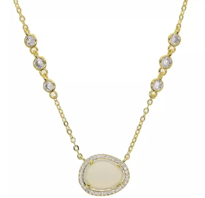 Gold Opal Oval Quartz Necklace
