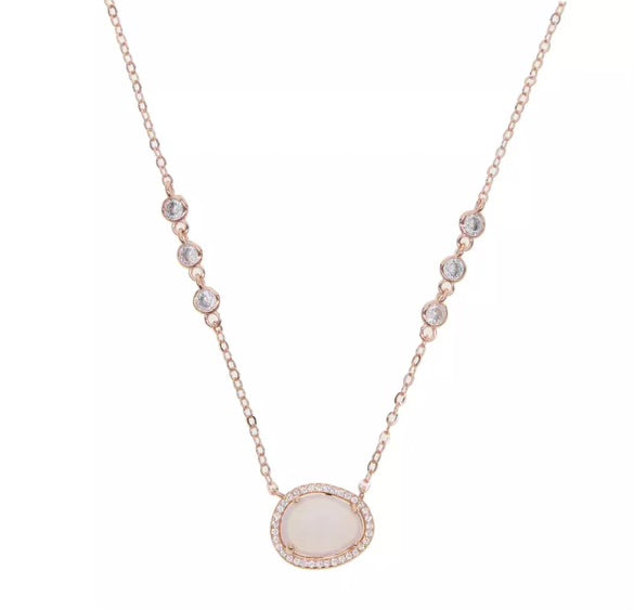 Rose Gold Opal Pave Quartz Necklace