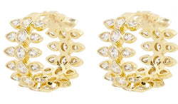 Gold Quartz Huggie Hoop Intricate Earrings