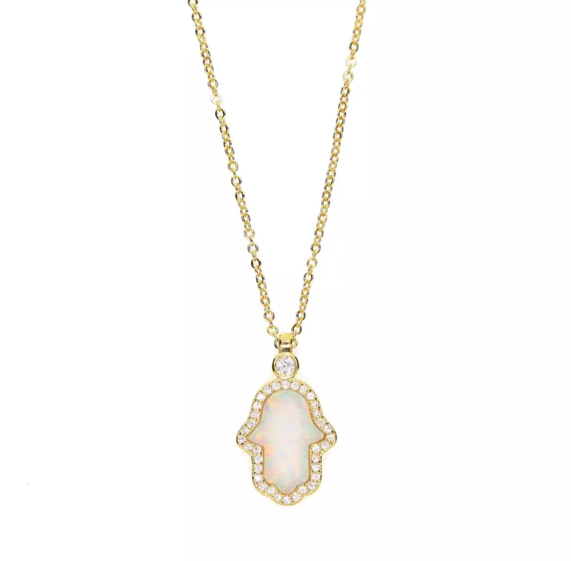 Hamsa Opal Pave Necklace