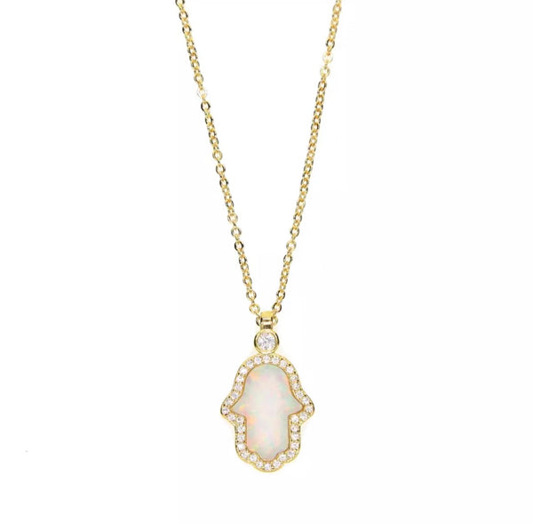Hamsa Opal Pave Necklace