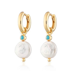 Turquoise Fresh Water Pearl Huggie Drop Earrings