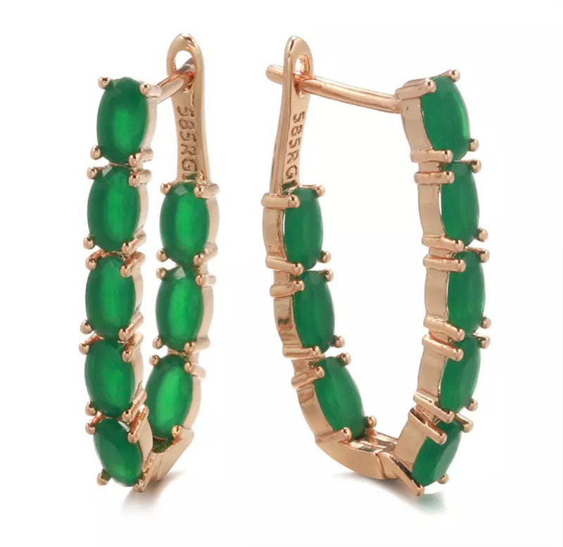 Rose Gold Emerald Hoop Earrings