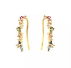 Multi Faceted Gemstone Gold Climber Earrings