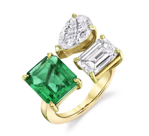 Triple Emerald & Quartz Gold Ring