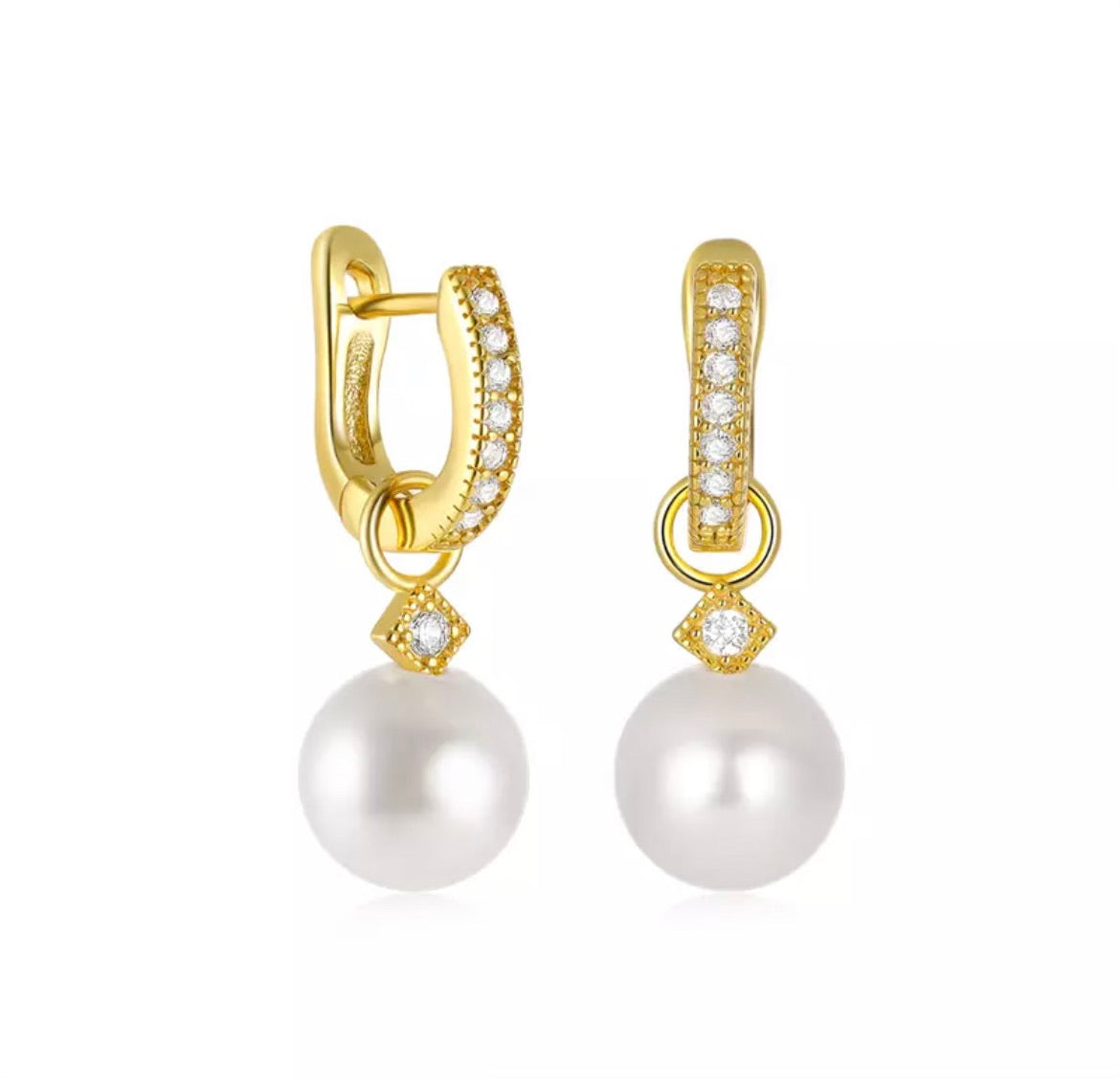 Pave Quartz Fresh Water Pearl Earrings