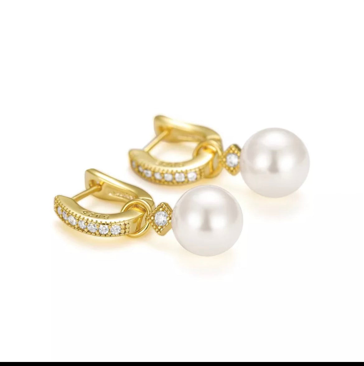 Pave Quartz Fresh Water Pearl Earrings