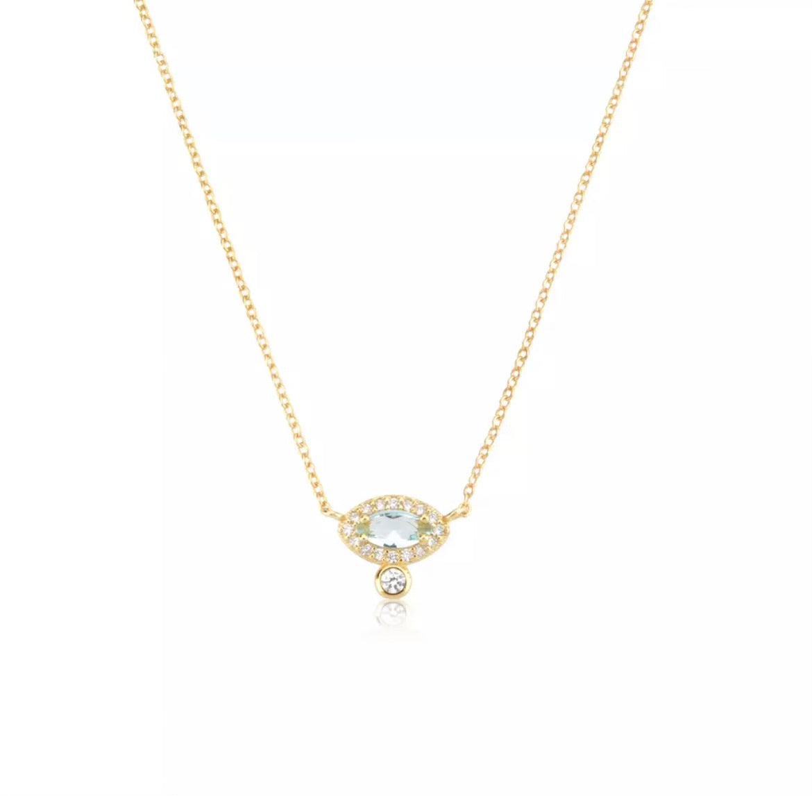 Aqua Marine Minimalist Gold Necklace