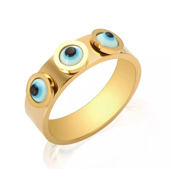 Evil Eye Gold Mother Of Pearl Ring