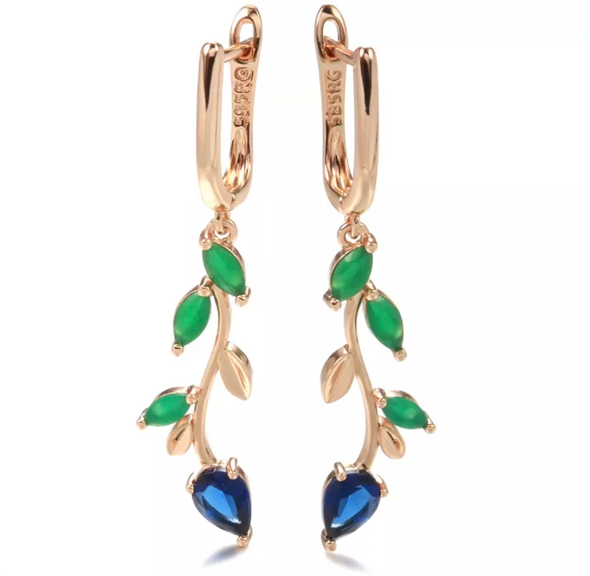 Sapphire Emerald Rose Gold Earrings