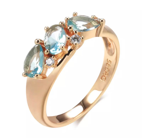 Aquamarine Quartz Gemstone Gold Ring