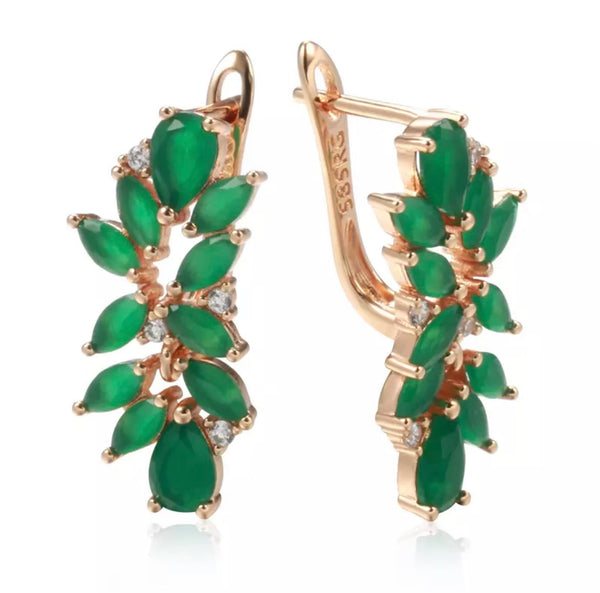 24K Gold Vermeil Emerald & Quartz Leaf Hoop Earrings