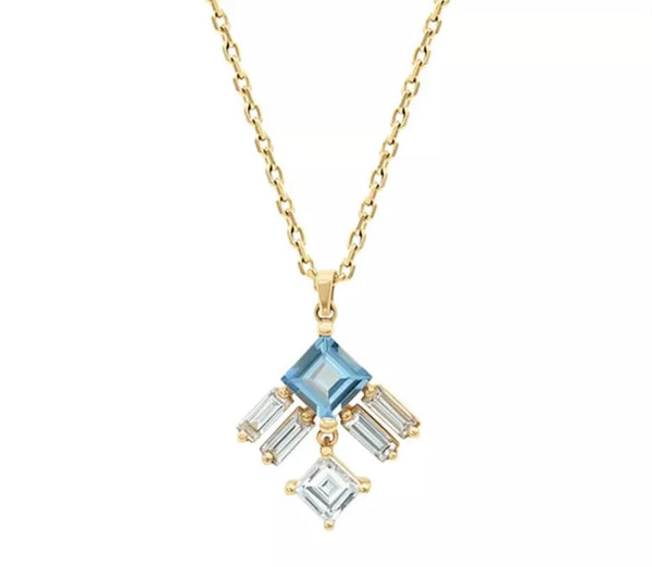 Blue Topaz Quartz Gold Necklace