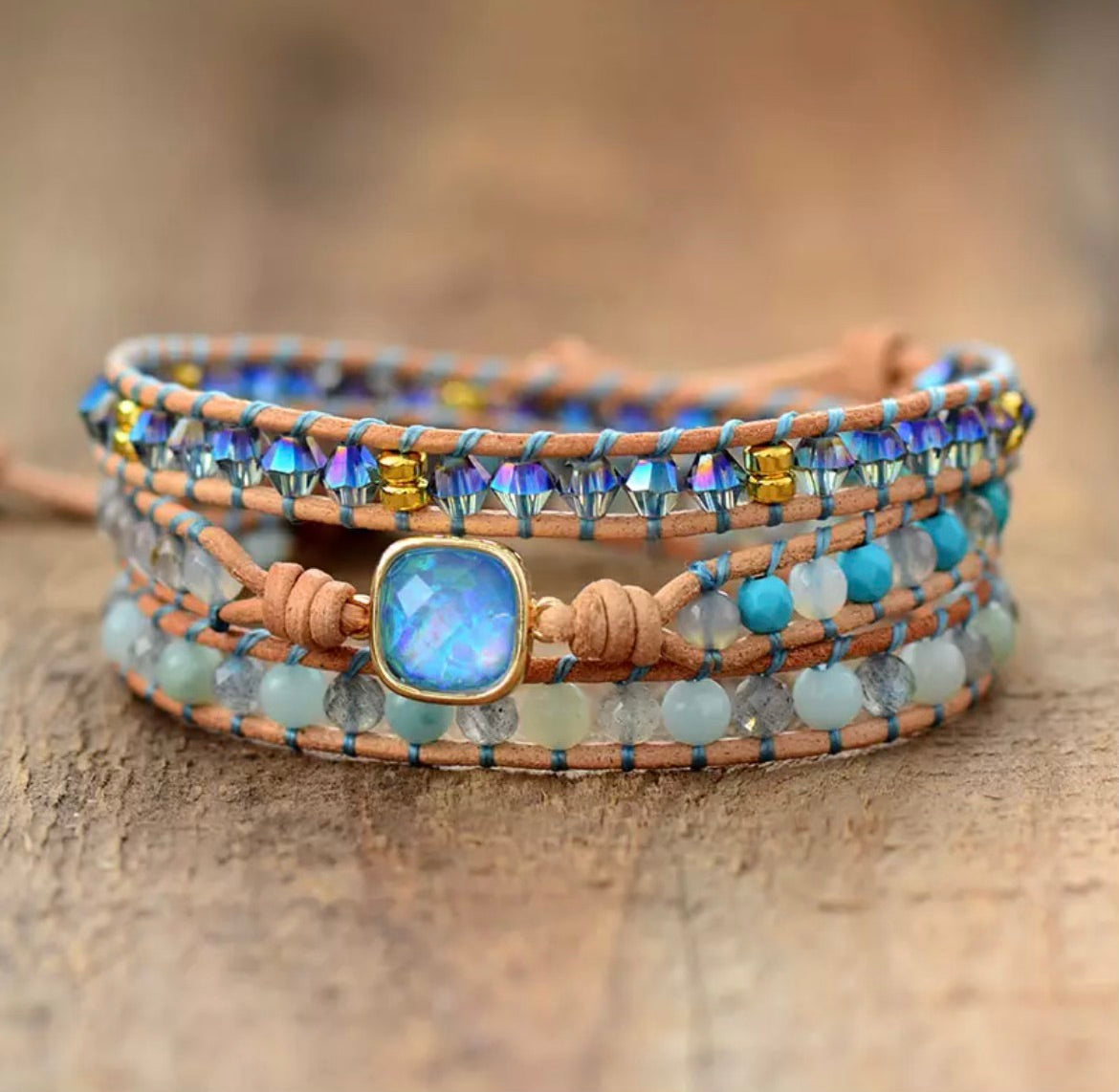 Blue Fire Opal Wrap Bracelet