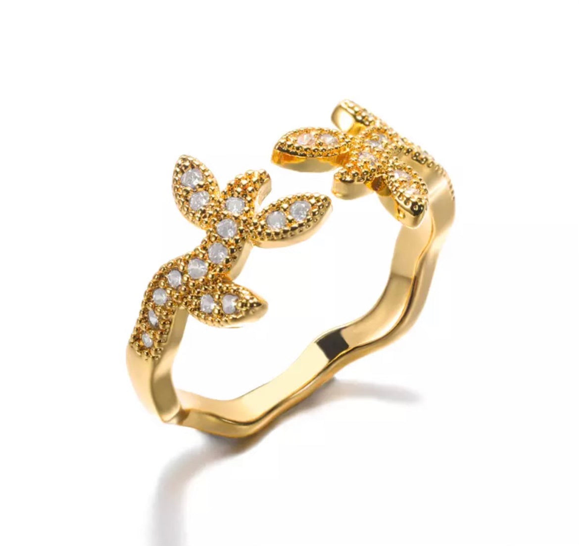 Pave Quartz Gold Vine Ring