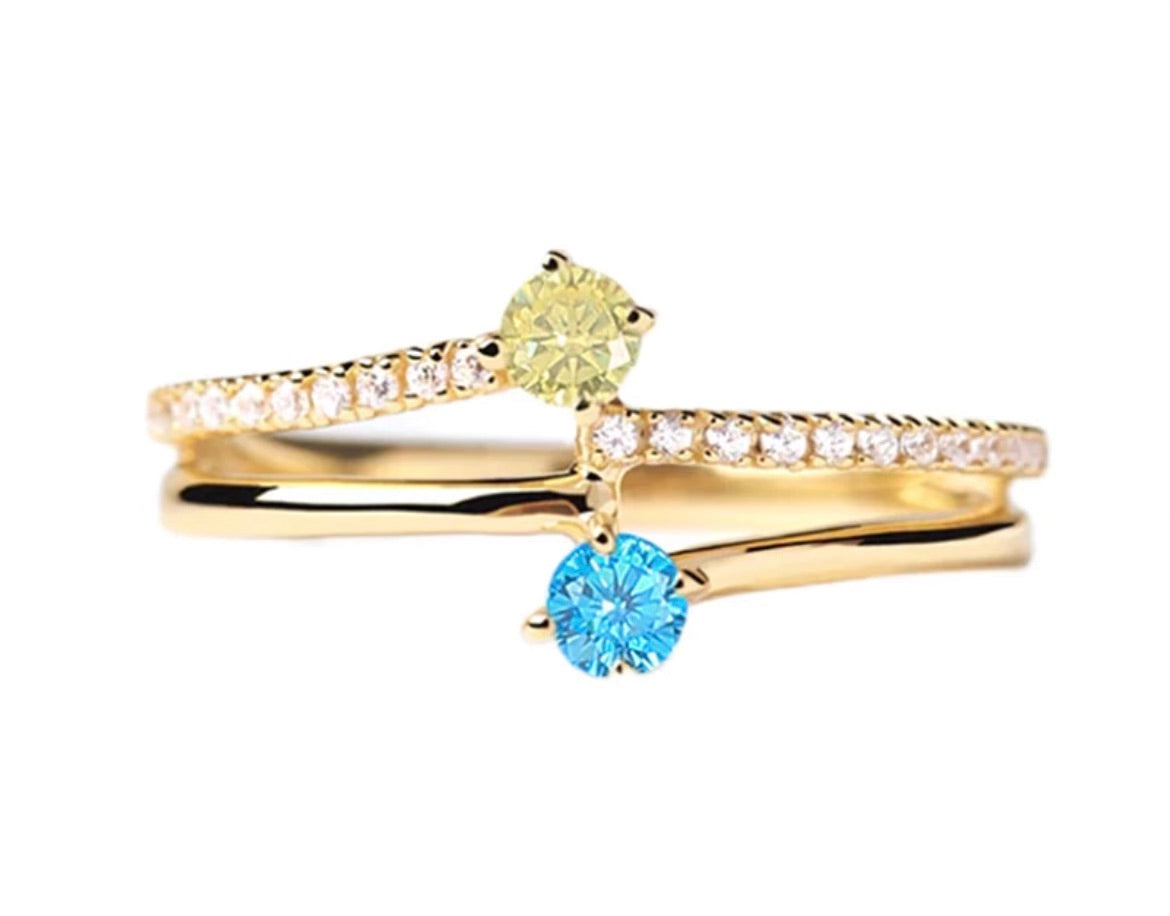 Aqua Marine Peridot Pave Quartz Gold Ring