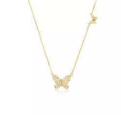 Twin Pave Quartz Butterfly Gold Necklace