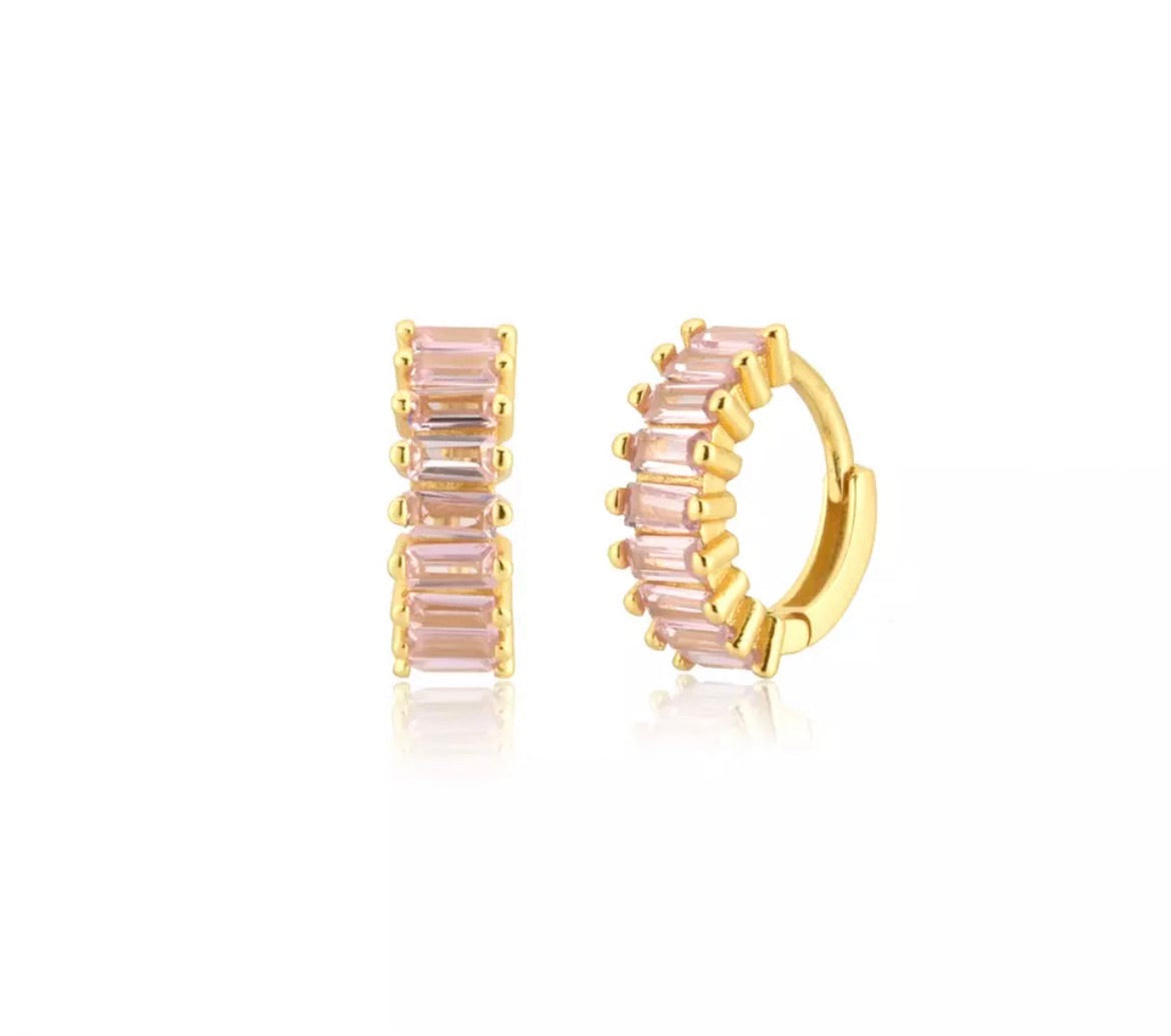 Rose Quartz Gold Hoop Huggies