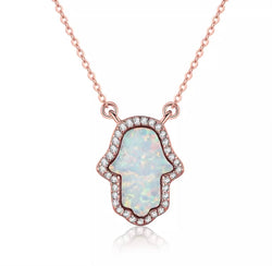 Rose Gold Opal Hamsa Necklace