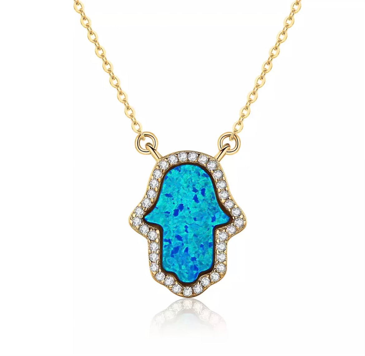 Gold Fire Opal Pave Quartz Hamsa Necklace