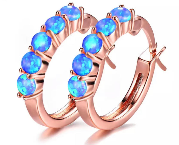 Infinity Fire Opal Rose Gold Huggie Earrings