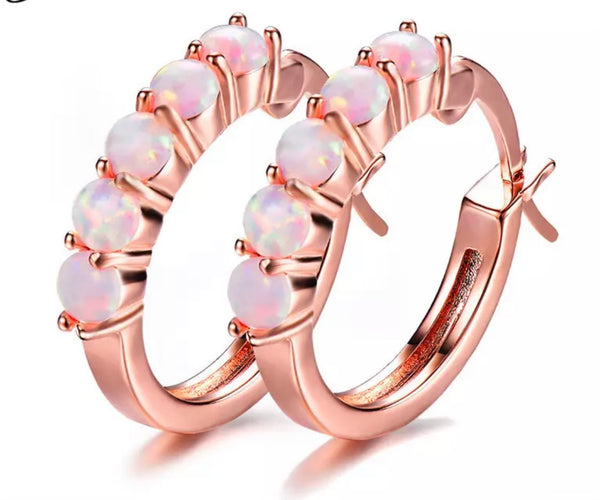 Infinity Rose Gold Opal Huggie Earrings