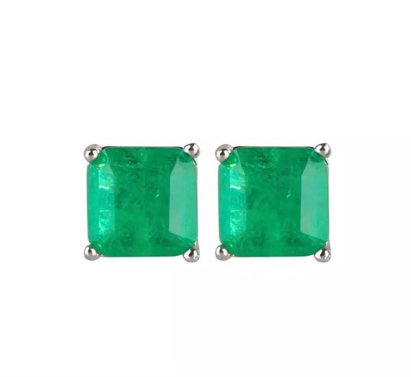 Sterling Silver Emerald Square Stud Earrings