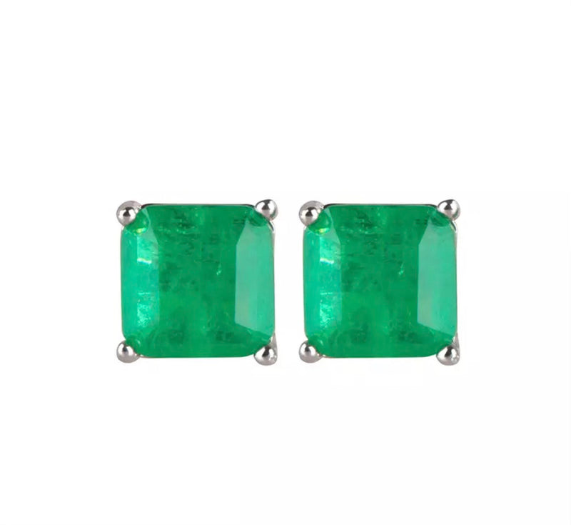 Sterling Silver Emerald Square Stud Earrings