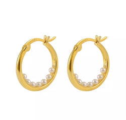 24K Gold Fresh Water Pearl Hoop Earrings