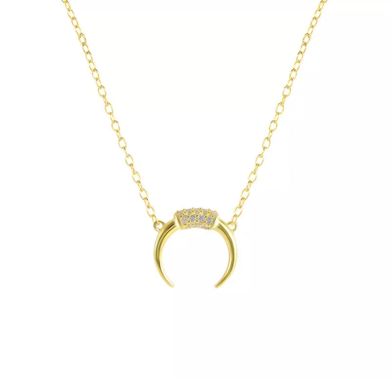 Gold Pave Quartz Minimalist Crescent Necklace