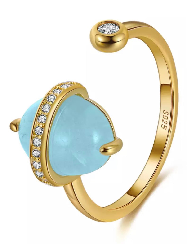 Aquamarine Pave Quartz Gold Ring