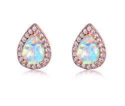Rose Gold Pave Quartz Opal Teardrop Earrings