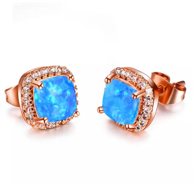 Rose Gold Fire Opal Pave Stud Earrings