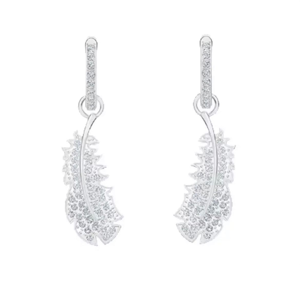 Sterling Silver Pave Quartz Leaf Earrings