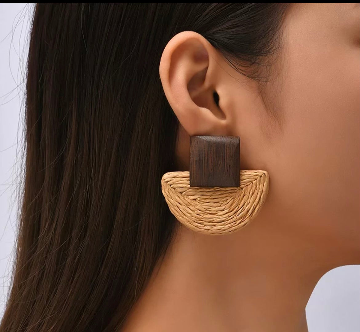 Chocolate Brown Rattan Earrings