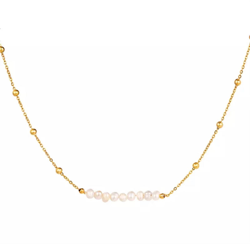 Fresh Water Pearl Bar Gold Necklace