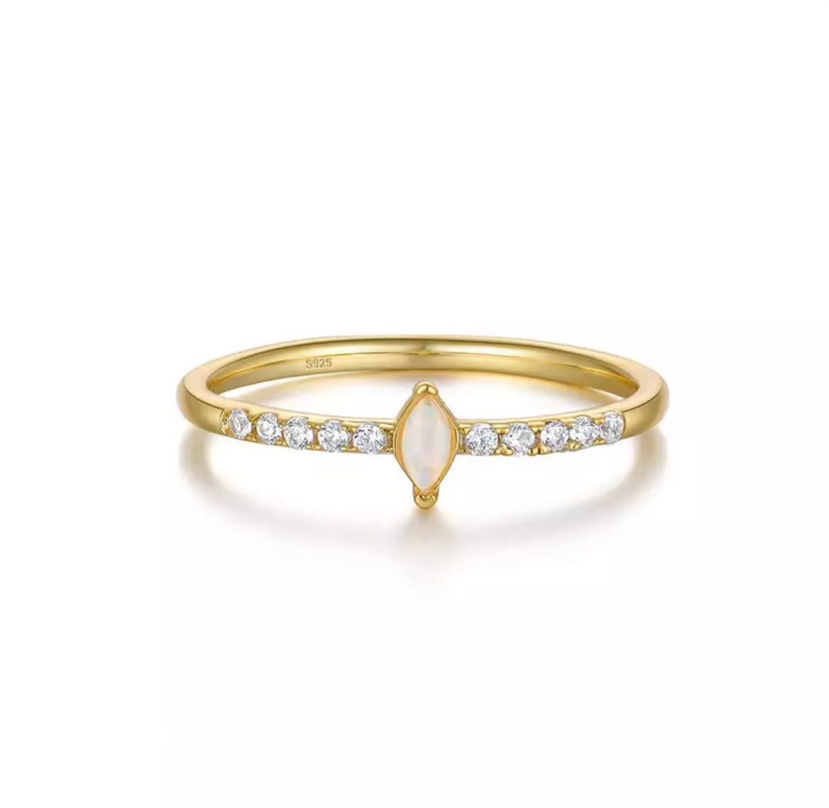 Minimalist Opal Diamond Pave Quartz Ring