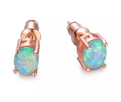 Rose Gold Green Fire Opal Earrings
