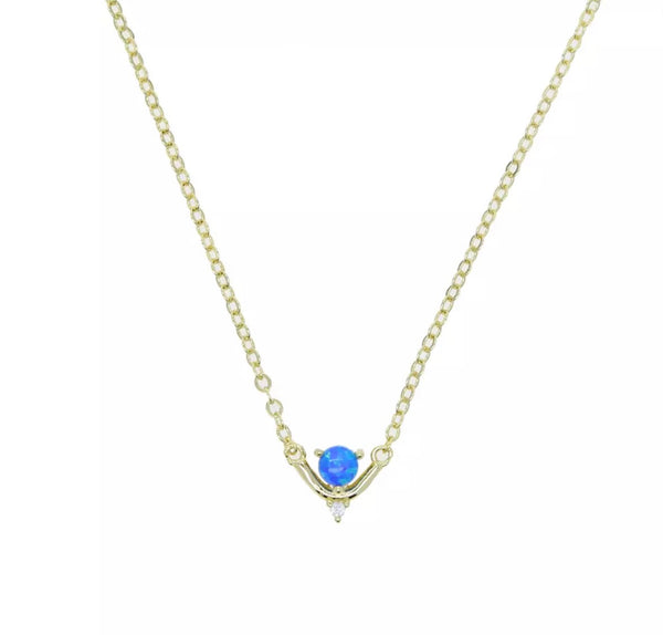 Fire Opal V Gemstone Gold Necklace