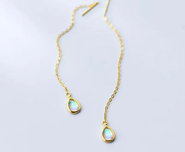 Gold Opal Teardrop Threader Earrings