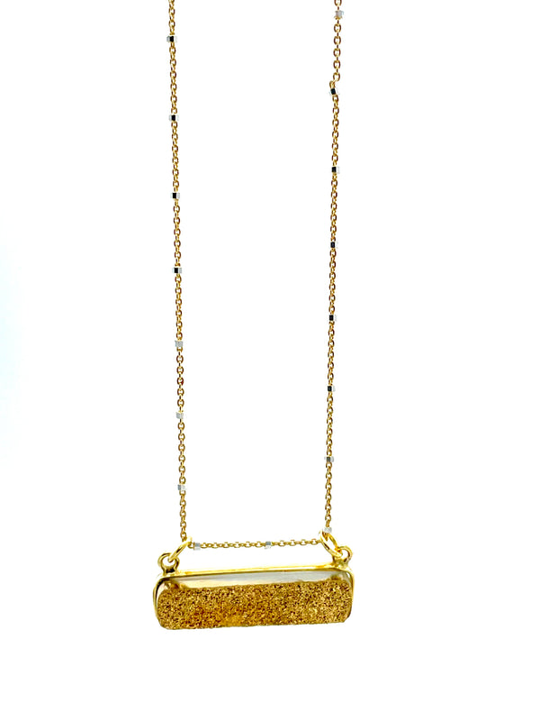 Gold Rectangular Druzy Necklace